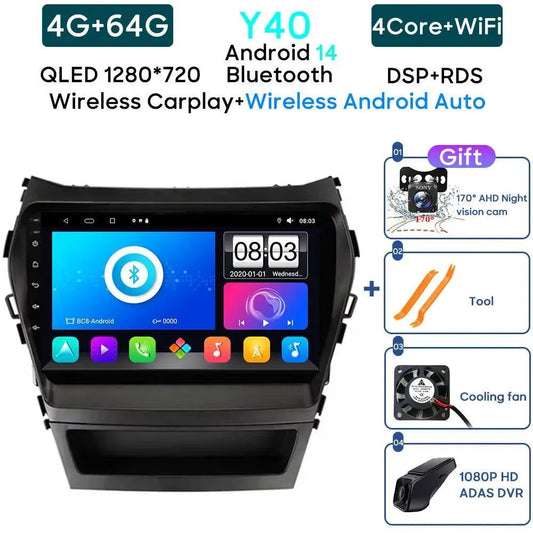 Poste Autoradio Android 13//4G-64G Hyundai Santa Fe 2013-2017 | Android 14 | Écran Tactile | CarPlay | Bluetooth | GPS