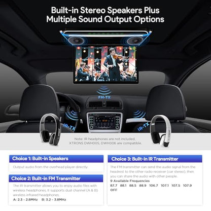 Écran TFT 17.3" Full HD 1080P – Lecteur de Toit Voiture avec Casque IR Noir