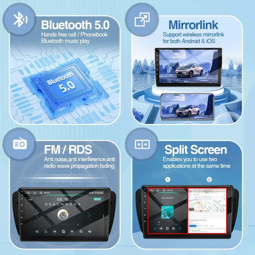 Poste Android 14//4G-64// Seat Ibiza 2009-2013/Camera Hd 1080P | Autoradio | Écran Tactile | CarPlay | Bluetooth | GPS