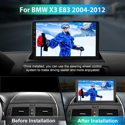 Mise à niveau stéréo de voiture Android pour BMW X3 E83 (2004-2012) – Radio à écran tactile avec CarPlay sans fil, Android Auto, Bluetooth, WiFi, navigation GPS