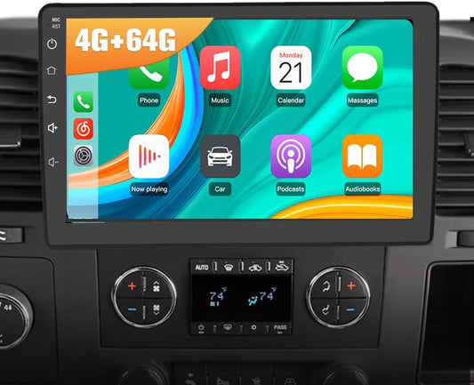 Autoradio stéréo 4 Go de RAM 64 Go de ROM pour Chevrolet Silverado 2007-2013, Tahoe, Equinox, GMC Sierra, Yukon – Compatible CarPlay sans fil et Android Auto