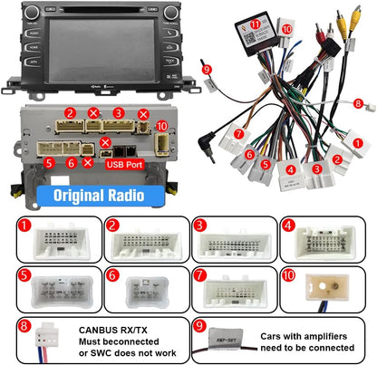 Autoradio Toyota Highlander 2014-2019 : Carplay/Android Auto intégré, 4G RAM, 64G ROM, WiFi, GPS, BT, DSP 48-EQ, SWC, radio AM/FM