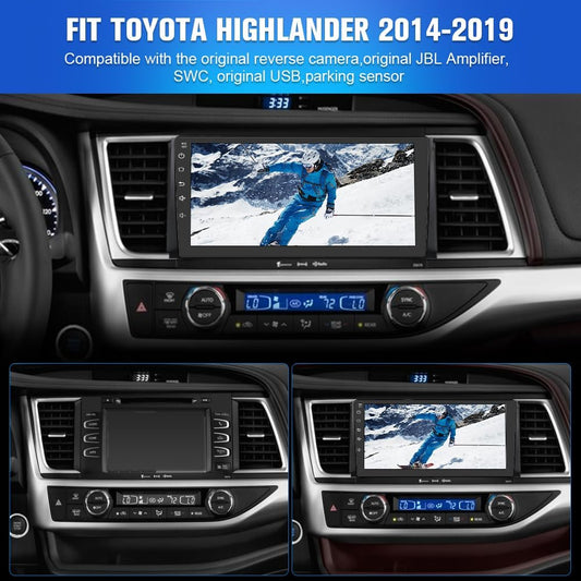 Autoradio Toyota Highlander 2014-2019 : Carplay/Android Auto intégré, 4G RAM, 64G ROM, WiFi, GPS, BT, DSP 48-EQ, SWC, radio AM/FM