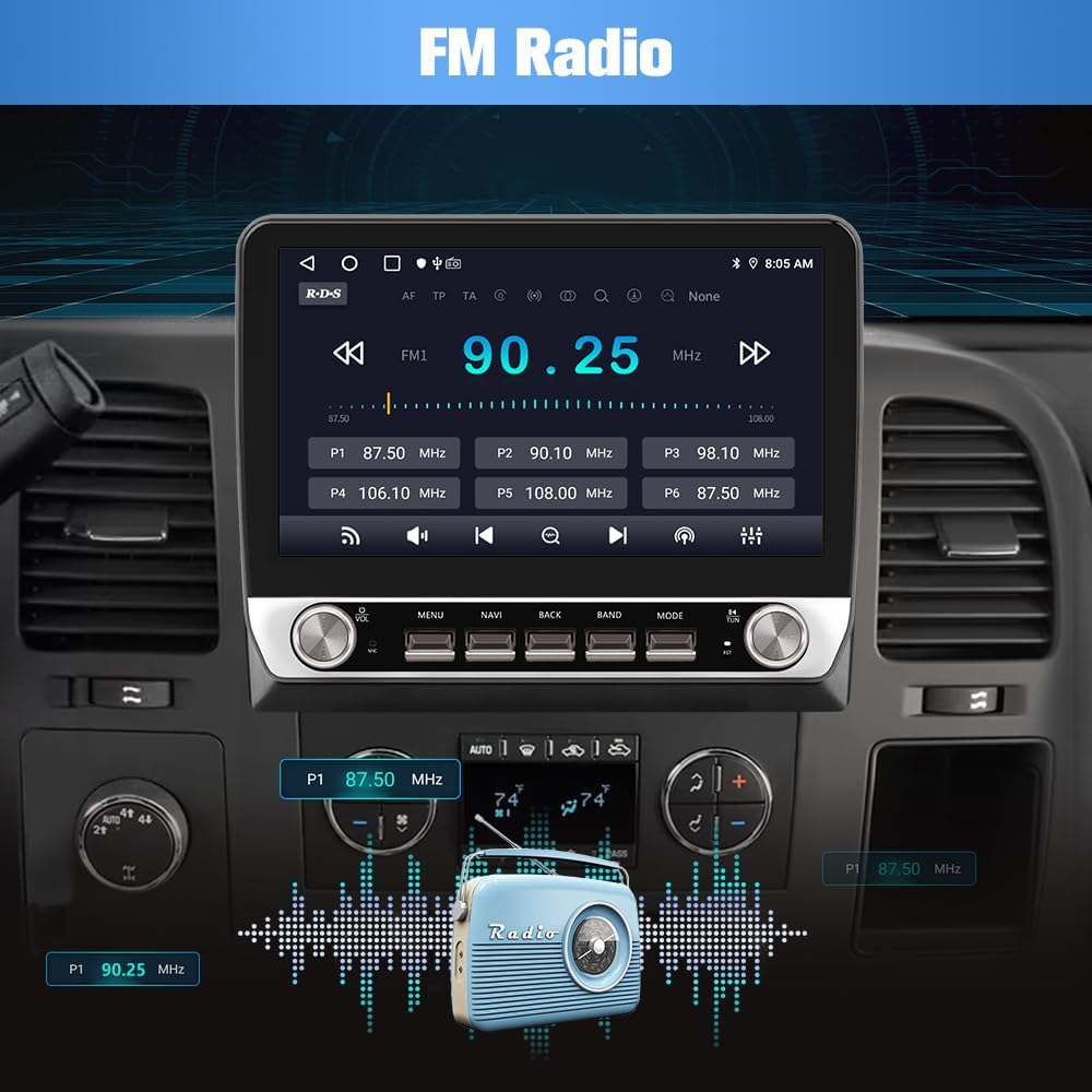 Autoradio Stéréo Android 13 [2GB+64GB] pour Chevrolet Silverado 2007-2013, Tahoe, Equinox, GMC Sierra, Yukon avec CarPlay et Android Auto sans fil.