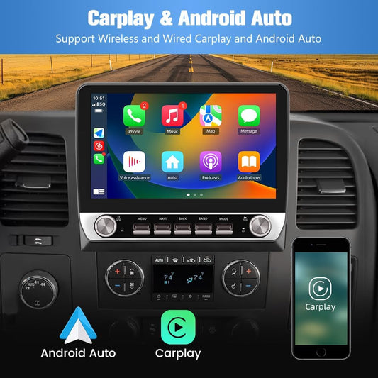 Autoradio Stéréo Android 13 [2GB+64GB] pour Chevrolet Silverado 2007-2013, Tahoe, Equinox, GMC Sierra, Yukon avec CarPlay et Android Auto sans fil.