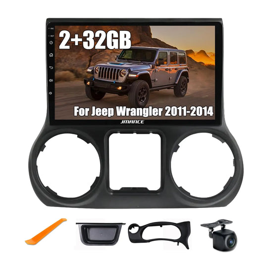Stéréo de voiture Android 10,1" pour Jeep Wrangler 2011-2014 : 2+64 Go, GPS, DSP, Bluetooth, WiFi, CarPlay sans fil/Android Auto, commande au volant