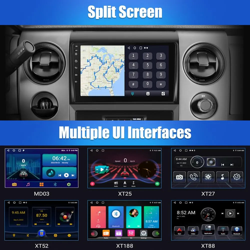 Autoradio 9" Android 13 pour Ford F150 2009-2012, 2G+32G, Carplay/Android Auto, GPS, WiFi, Bluetooth, FM RDS, DSP, SWC, Caméra de recul gratuite