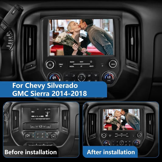 Autoradio 4+64G pour Chevrolet Silverado GMC Sierra 2014-2018 : Android 13, CarPlay sans fil, Android Auto, Bluetooth, Navigation GPS.