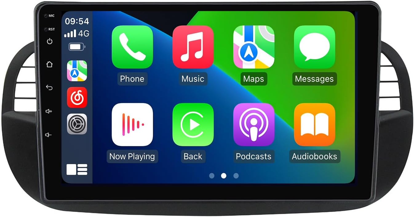 Écran tactile QLED 9" Android 13 stéréo pour Fiat 500/500C (2007-2015) - 8 cœurs, 2+32 Go, Car-Play, Android Auto, GPS, SWC, DSP, RDS, vue arrière, kit de tableau de bord de remplacement radio