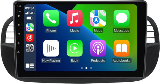 Écran tactile QLED 9" Android 13 stéréo pour Fiat 500/500C (2007-2015) - 8 cœurs, 2+32 Go, Car-Play, Android Auto, GPS, SWC, DSP, RDS, vue arrière, kit de tableau de bord de remplacement radio