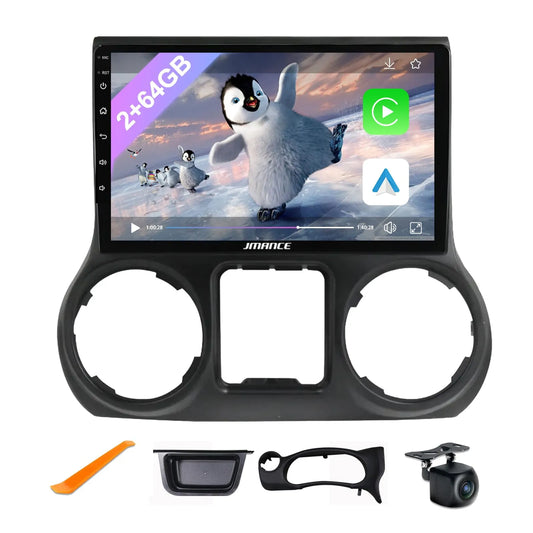 Autoradio 10,1" pour Jeep Wrangler 2011-2014 : 2+64 Go, GPS, DSP, Bluetooth, WiFi, CarPlay sans fil et Android Auto, commande au volant