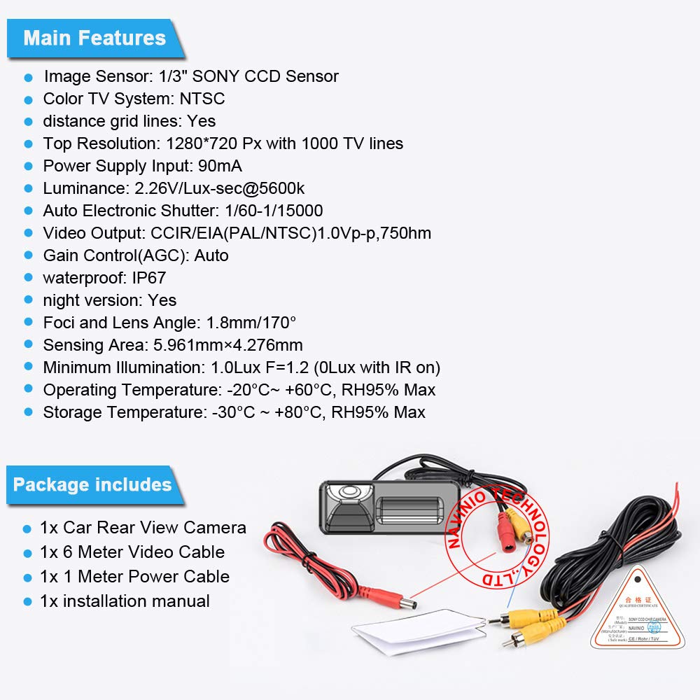 Caméra de Recul – Compatible Renault Kangoo, Clio 4, Kadjar, Sandero, Dacia Mégane, Fiat et MB Smart