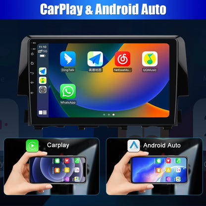 Autoradio Honda Civic 2016-2020 Android 12 : média à écran tactile avec CarPlay, Android Auto, navigation GPS, prise en charge de l'appareil photo, 2 Go de RAM, 32 Go de ROM