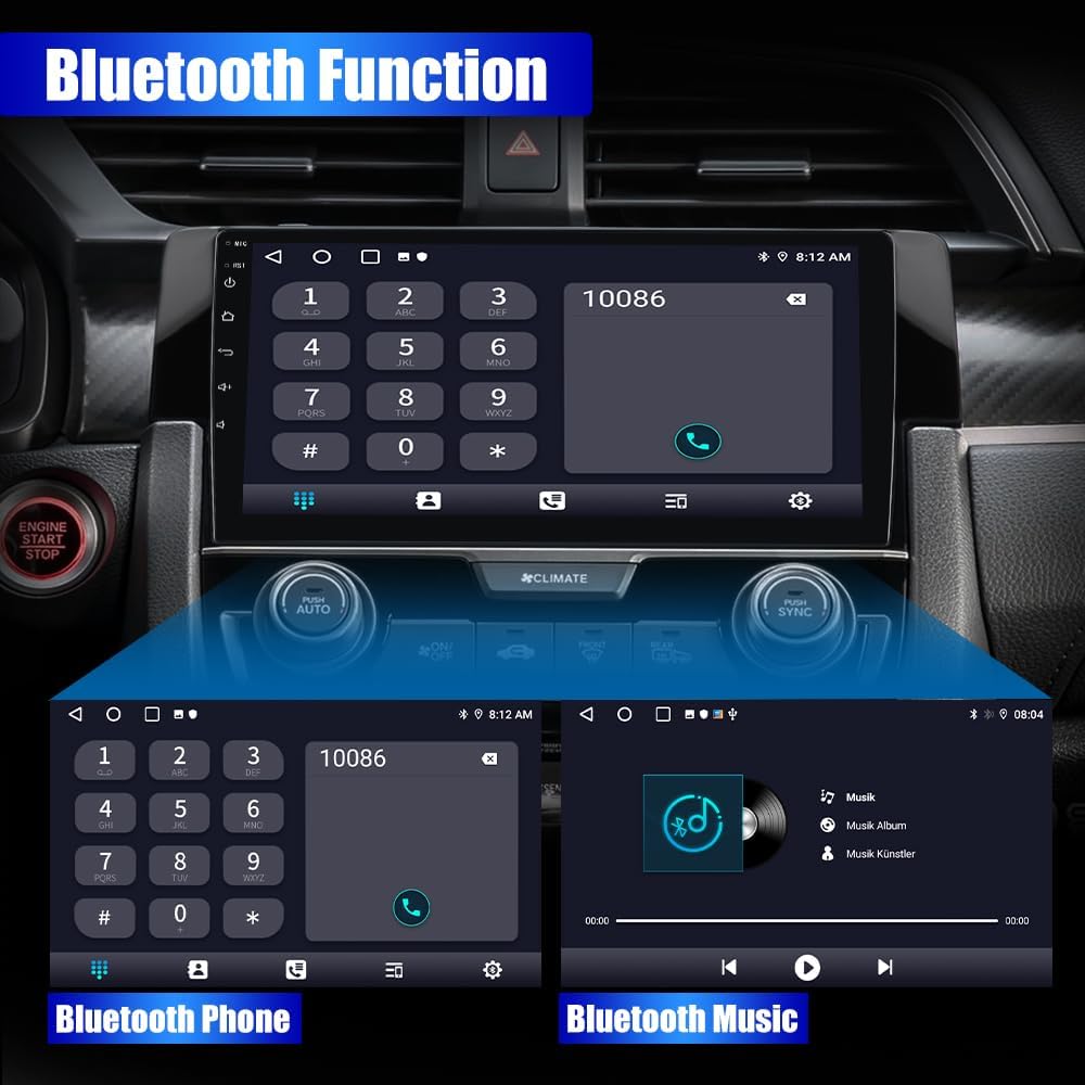 Autoradio Honda Civic 2016-2020 Android 12 : média à écran tactile avec CarPlay, Android Auto, navigation GPS, prise en charge de l'appareil photo, 2 Go de RAM, 32 Go de ROM