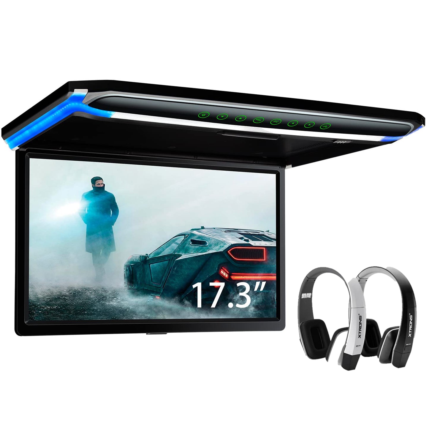 Écran TFT 17.3" Full HD 1080P – Lecteur de Toit Voiture avec Casque IR Noir