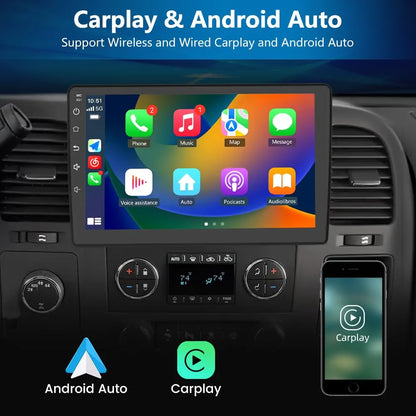 Autoradio Stéréo 2+64 Go pour Chevrolet Silverado 2007-2013, Tahoe, Equinox, GMC Sierra, Yukon - Android 13, CarPlay, Android Auto, Bluetooth, Navigation GPS