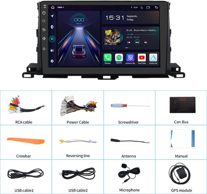 Autoradio Toyota Highlander 2014-2019 : Carplay/Android Auto intégré, 4G RAM, 64G ROM, WiFi, GPS, BT, DSP 48-EQ, SWC, radio AM/FM