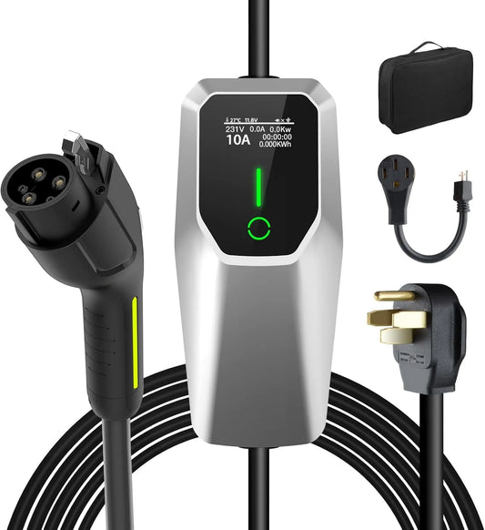 Chargeur EV portable 240 V 32 A (7,68 kW) avec câble de 26 pieds, fiches NEMA 14-50 et 5-15, station de charge SAE-J1772 niveaux 1 et 2