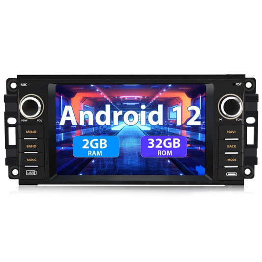 Stéréo de voiture Android pour Jeep Wrangler JK (2007-2018) et Dodge RAM (2009-2012) - Carplay/Android Auto, Bluetooth, WiFi, 2G RAM, 32G ROM Radio Remplacement