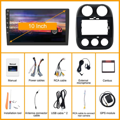 Stéréo de voiture à écran tactile 2G+64G 10" pour Jeep Compass/Patriot 2010-2016, Android 13, CarPlay, Android Auto, Bluetooth, navigation GPS