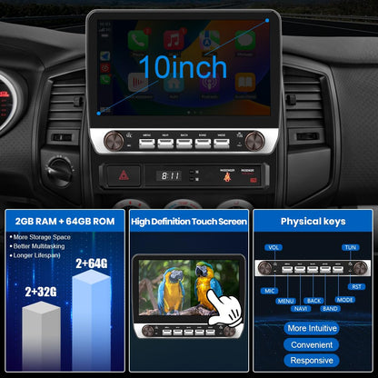 Autoradio Android 10" pour Toyota Tacoma 2005-2015, 2 Go de RAM, 64 Go de ROM, CarPlay/Android Auto, Bluetooth, WiFi, GPS, FM/AM, sans caméra