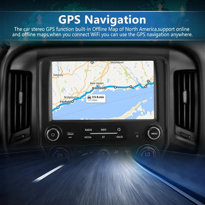 Autoradio 4+64G pour Chevrolet Silverado GMC Sierra 2014-2018 : Android 13, CarPlay sans fil, Android Auto, Bluetooth, Navigation GPS.