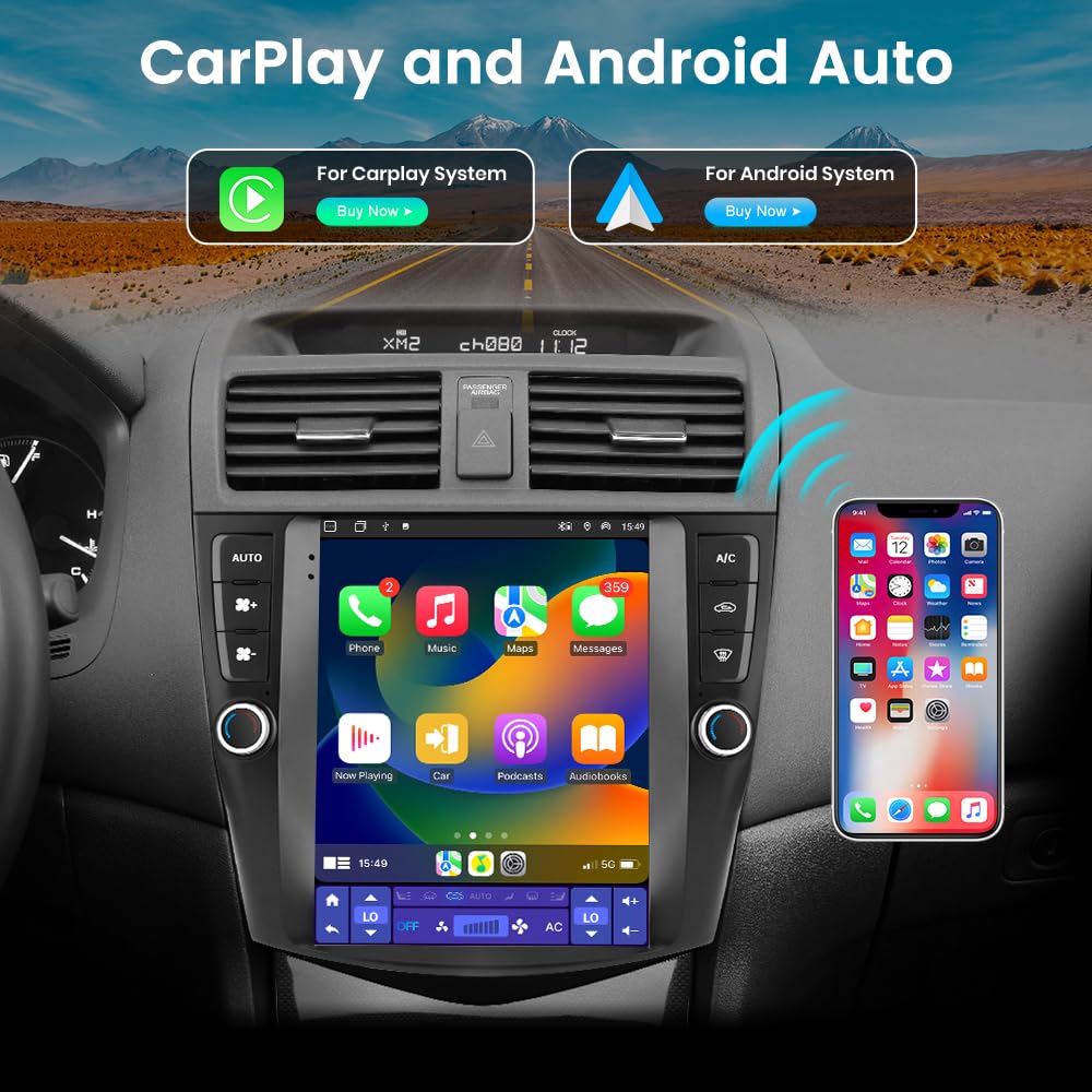 Autoradio Android 9,7" pour Honda Accord 2003-2007, style T, CarPlay et Android Auto, 4 Go de RAM, 64 Go de ROM