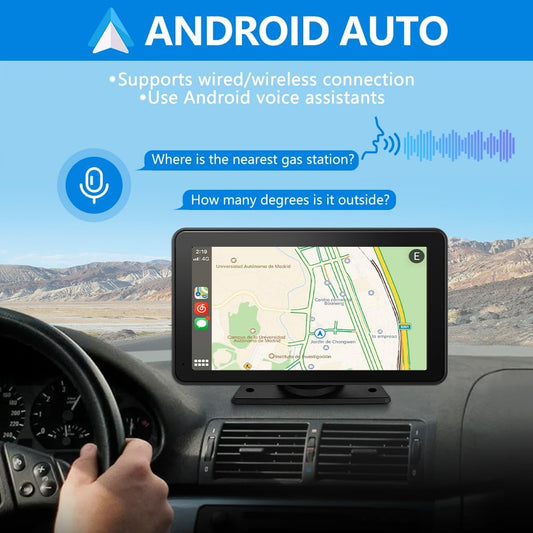 Stéréo de voiture portable HD 7" : compatible Apple Carplay et Android Auto sans fil, commande vocale, Mirror Link, Bluetooth, navigation GPS - Récepteur audio de voiture