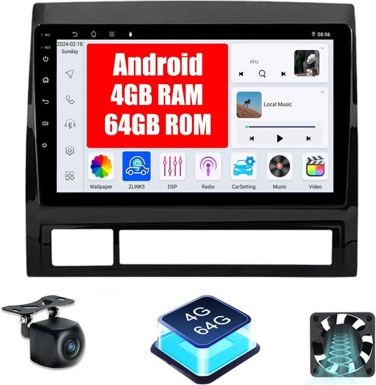 Stéréo de voiture Android 9" pour Toyota Tacoma 2005-2013, 4+64 Go, Apple CarPlay, Android Auto, navigation GPS, caméra de recul AHD, radio à écran tactile