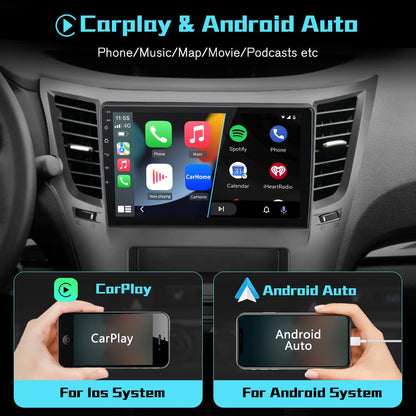 Autoradio 9" Android 12 pour Subaru Outback/Legacy 2009-2014 : écran tactile, CarPlay sans fil/Android Auto, WiFi, Bluetooth, GPS, FM, 2G+32G.