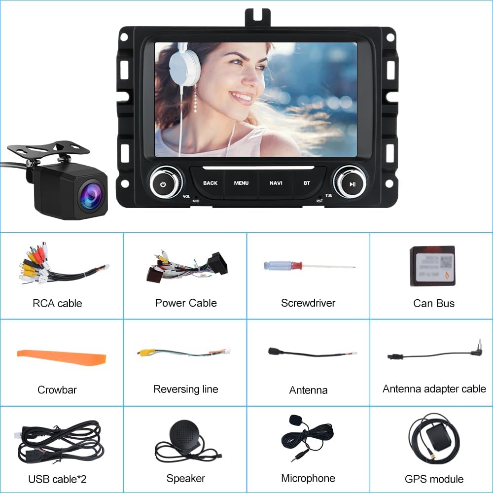 Autoradio Android 13 pour Dodge RAM 2013-2019 : stéréo à écran tactile 7" avec Carplay/Android Auto, GPS, WiFi, Bluetooth, FM/AM, DSP, SWC, caméra de recul