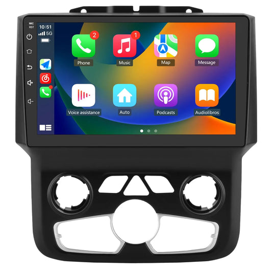 Autoradio Dodge Ram 2013-2019 : 9", CarPlay/Android Auto, 2 Go de RAM, 32 Go de ROM, DSP, Bluetooth, GPS, FM, WiFi, climatisation automatique pour modèles 1500/2500/3500.
