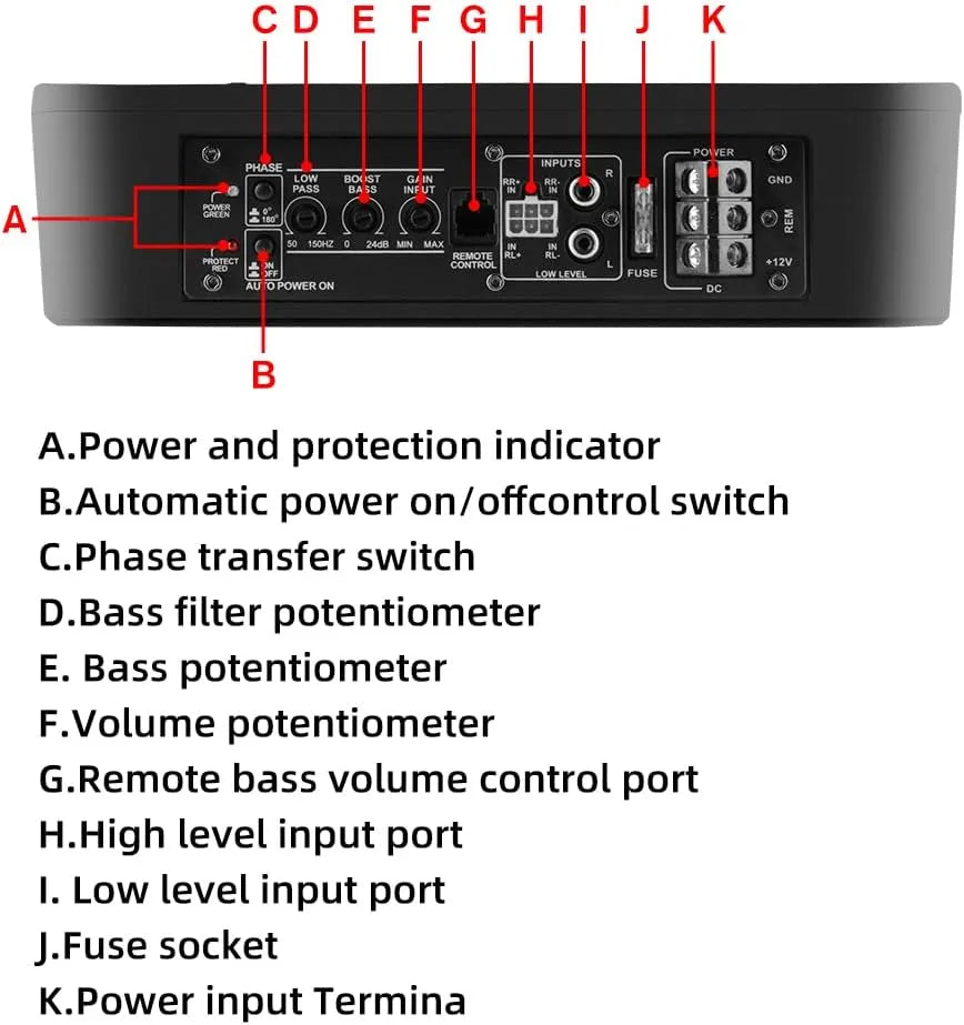 Junsun Caisson de basses de voiture 10" 800 W avec amplificateur intégré, 220 W RMS, 20 Hz-150 Hz, fin sous le siège, entrée haute/basse, parfait pour les voitures/camions, modèle 2025 (kit de fil de montage inclus)