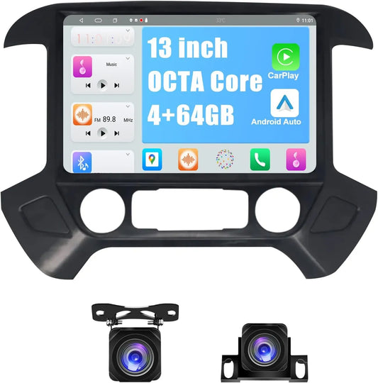 Mise à niveau de l'autoradio Android 11 13" pour Chevrolet Silverado/GMC Sierra 2014-2018 : 4+64 Go, Octa Core, QLED, Bluetooth, GPS, caméra avant/arrière, DSP, AM/FM/RDS, SWC, WiFi.