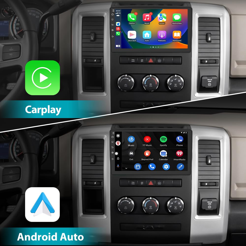 Autoradio stéréo [2 Go + 64 Go] pour Dodge Ram 1500/2500/3500 (2009-2012) et Jeep Wrangler JK (2007-2018) avec intégration CarPlay et Android Auto