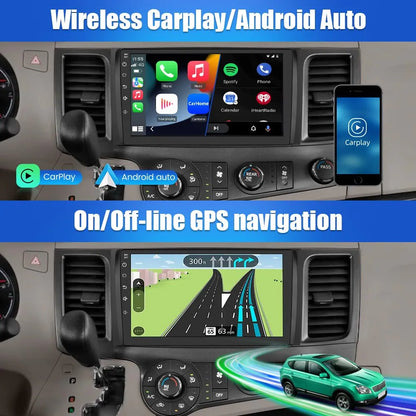Autoradio Android 13 pour Toyota Sienna 2004-2010 : CarPlay sans fil, Android Auto, 2G+32G, SWC, WiFi, GPS, DSP, Bluetooth, FM