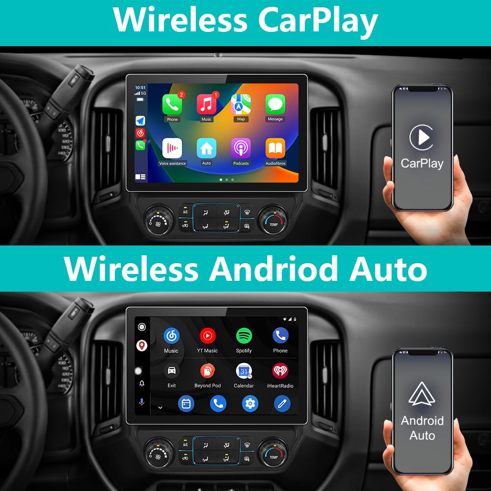 Autoradio stéréo 13,1" [6G + 128G] pour Chevrolet Silverado/GMC Sierra 2014-2018, GPS, WiFi, SWC, CarPlay sans fil, Android Auto