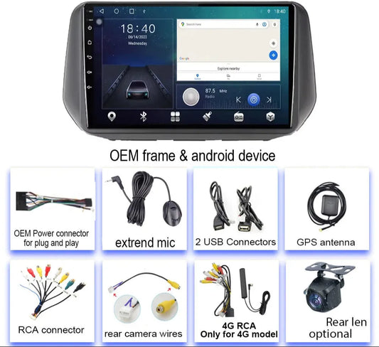 Poste Android 13 -Hyundai Santa Fe Ix45 Tucson 2018-2020 -4G-64 - Camera Hd 1080P | Autoradio | Android 14 | Écran Tactile | CarPlay | Bluetooth | GPS