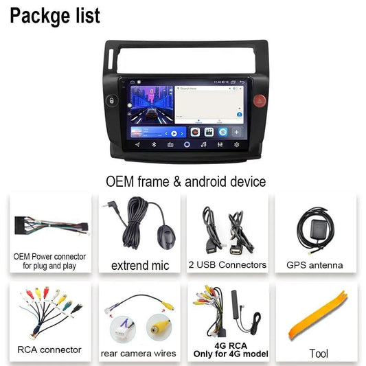 Poste Android 13//4G-64G Citroën C4, C-Triomphe, C-Quatre (2004-2009) | Autoradio | Android 14 | Écran Tactile | CarPlay | Bluetooth | GPS