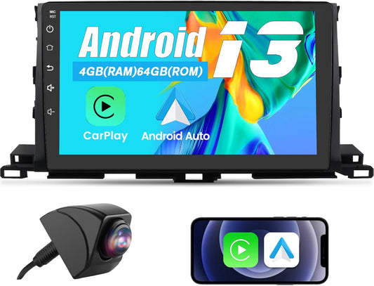 Autoradio Android 13 pour Toyota Highlander 2014-2019 : écran tactile 10", 4G+64G, Apple CarPlay et Android Auto sans fil, GPS, Bluetooth