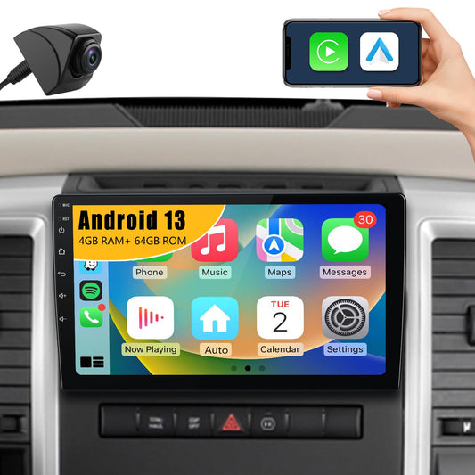 Autoradio stéréo [2 Go + 64 Go] pour Dodge Ram 1500/2500/3500 (2009-2012) et Jeep Wrangler JK (2007-2018) avec intégration CarPlay et Android Auto