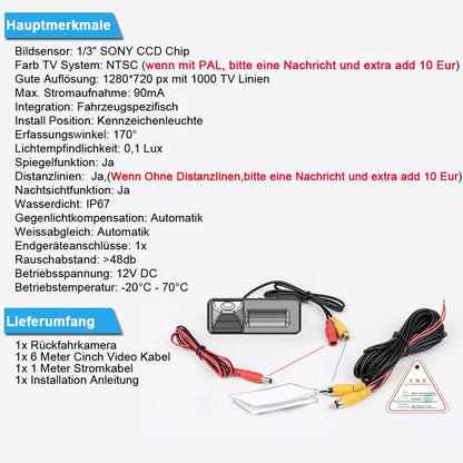 Caméra de Recul Étanche IP67 – Vision Nocturne et Large Angle pour Audi A3/A4/A5/A6/A8/Q3/Q5/Q7 et VW Passat