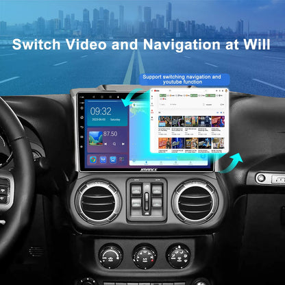 Autoradio 10,1" pour Jeep Wrangler 2011-2014 : 2+64 Go, GPS, DSP, Bluetooth, WiFi, CarPlay sans fil et Android Auto, commande au volant