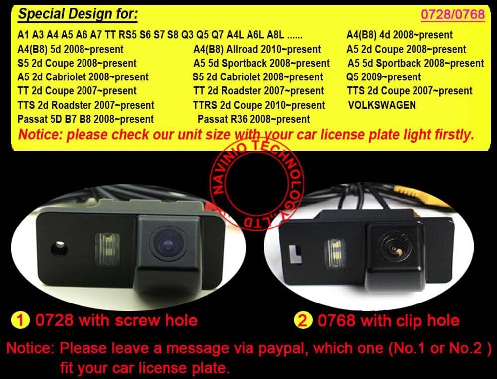 Caméra de Recul Étanche IP67 – Vision Nocturne et Large Angle pour Audi A3/A4/A5/A6/A8/Q3/Q5/Q7 et VW Passat