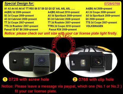 Caméra de Recul Étanche IP67 – Vision Nocturne et Large Angle pour Audi A3/A4/A5/A6/A8/Q3/Q5/Q7 et VW Passat
