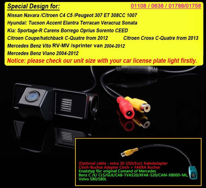 Caméra de Recul – Remplacement pour Navara, C4/C5, 307/308CC, 1007, Vito, Sprinter