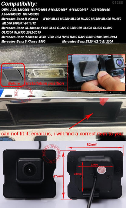 Caméra de Recul – Vision Nocturne et Plaque pour Mercedes ML, GL et R Class