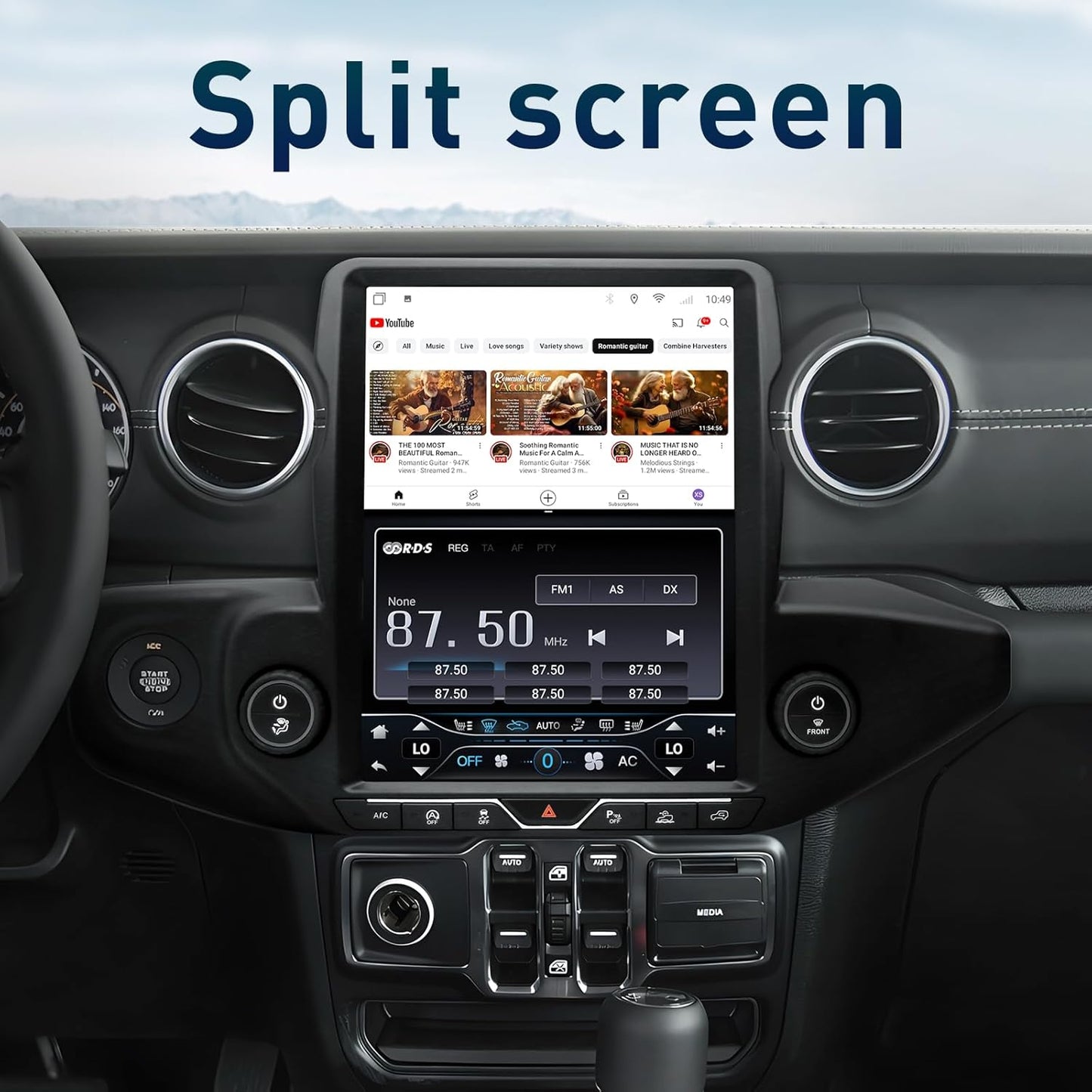Jeep Wrangler JL/Gladiator 2018-2023 12,1" Android 13 Autoradio : 6 Go + 64 Go, CarPlay sans fil/Android Auto, Bluetooth 5.0, DSP, WiFi, SWC, sortie fibre optique