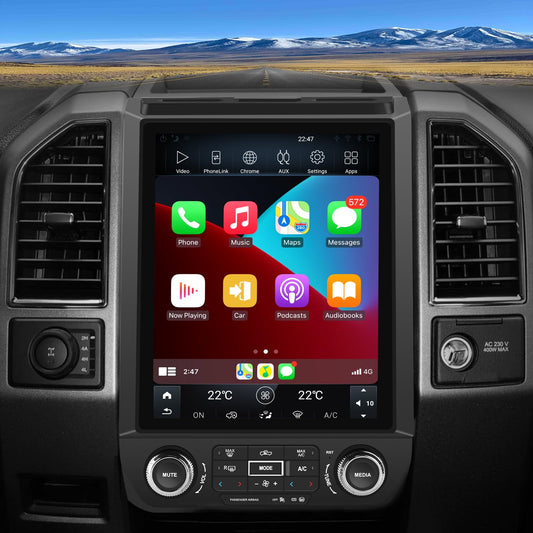 Autoradio Android 12 pour Ford F150 2015-2020 : écran style T 12", GPS, CarPlay sans fil, Android Auto, commandes de direction, WiFi, Bluetooth, mise à niveau radio 4G + 64 Go
