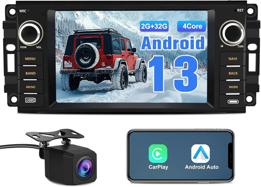Autoradio Android 13 pour Dodge Ram 1500-3500 (2009-2012) et Avenger/Challenger (2008-2014), écran tactile 7", CarPlay sans fil/Android Auto, caméra de recul